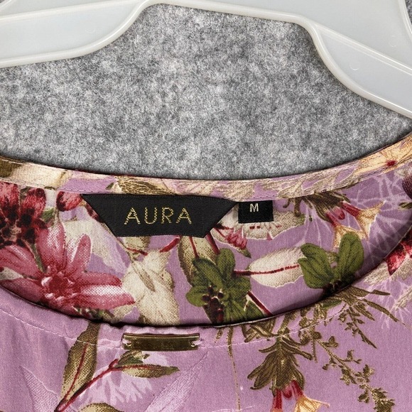 Aura Floral Tunic Top Women's Size M Semi Sheer Lilac Angel Sleeve Office Casual - Picture 7 of 8